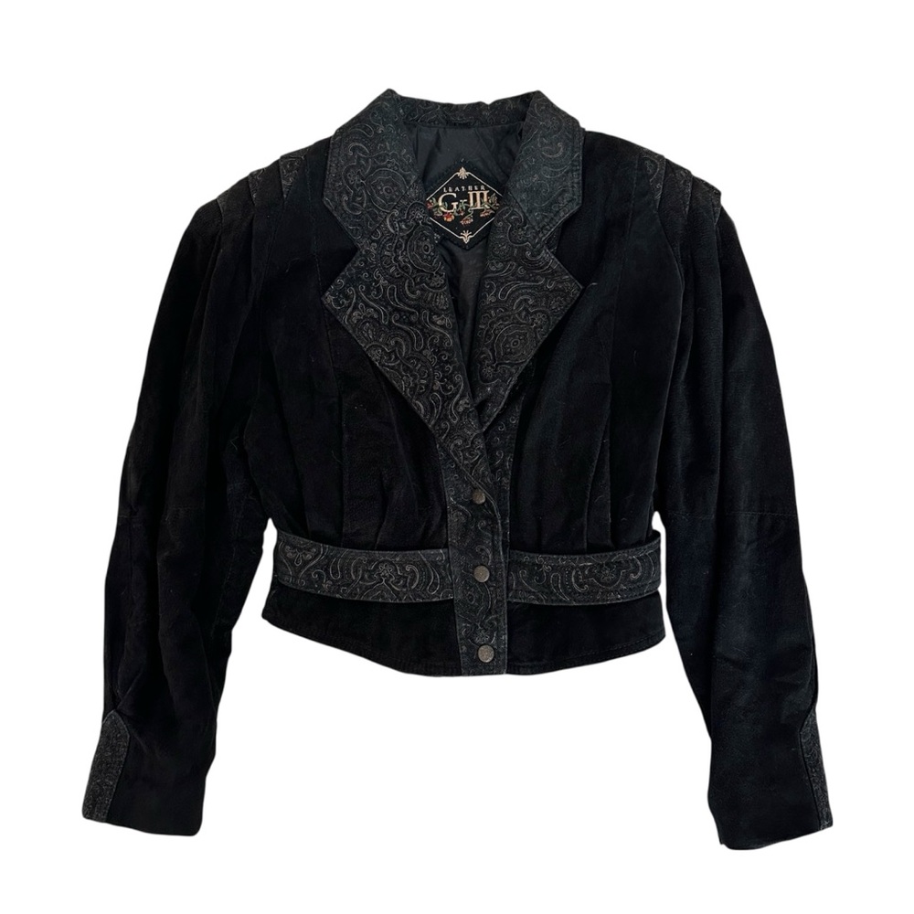 G-III Vintage 80s Black Suede Jacket Paisley Accent Small